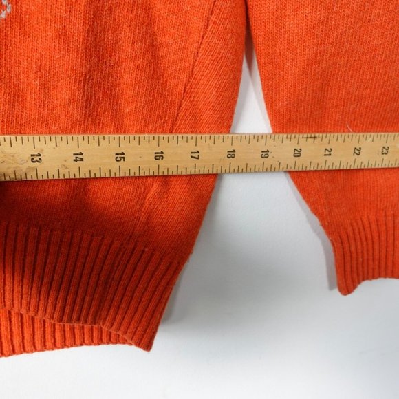 VINTAGE Argyle Wool Sweater Mens Small Knit‎ Orange Jumper Italian 90s LPT ITALY - Picture 5 of 14